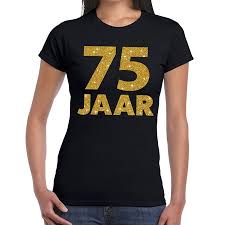 Feestartikelen 75 Jaar 75 Jaar Goud Glitter Verjaardag Jubileum Kado Shirt Zwart Dames Feestartikelen Shop Nl