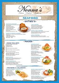 Menu Design For Local Restaurant Nonna S Seafood Entrees Stuffed Peppers Garlic Prawns