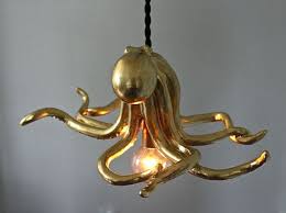 Octopus Pendant Ceiling Light Brass Taxidermy Beach Sea Whimsical Hanging Lamp Modern Nautical Kids D Ceiling Pendant Lights Ceiling Lights Nautical Kids Decor