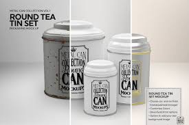 Round Tea Tin Set Packaging Mockup Tea Tins Packaging Mockup Tin