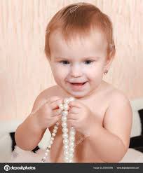 Portrait Newborn Baby Lying Bed Pearl Necklace Stock Photo By C Anpet2000 209507998