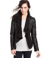 Olive Oak Jacket Long Sleeve Faux Leather Draped Juniors Jackets Vests Macy S Blazer Jackets For Women Faux Leather Drape Jacket Drape Jacket