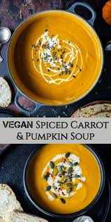 Spiced Carrot And Pumpkin Soup This Delicious Warming Vegan Soup Is Easy To Make And The Per Vegan Pumpkin Soup Pumpkin Recipes Healthy Pumpkin Soup Healthy