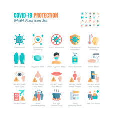 Coronavirus, virus, quarantine, vaccination, biohazard symbol, washing hands, social distancing, face mask. Simple Set Of Covid 19 Protection Flat Icons Icons As Guidance Protective Measures Coronavirus Prevention Hygienic Healthcare Solution Awareness Hands Wash Wear Face Mask Etc 64x64 Pixel Stock Vector Adobe Stock
