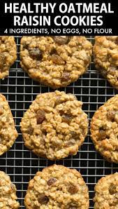 Healthy Oatmeal Raisin Cookies 4 Ingredients Recipe Oatmeal Raisin Cookies Healthy Vegan Oatmeal Raisin Cookies Cookie Recipes Oatmeal Raisin