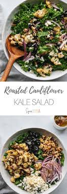 Roasted Cauliflower Kale Salad With Dried Cherries Walnuts And Feta Recipe Roasted Cauliflower Salad Kale Salad Vegetarian Recipes