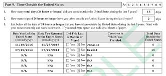 How To List Time Outside The United States On Form N 400