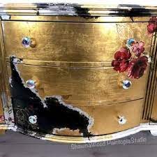 Sold Example Of Gold Buffet Black Silver Dresser Etsy In 2021 Gold Leaf Furniture Hand Painted Furniture Gold Furniture
