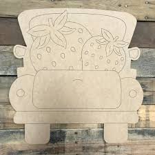 Strawberry Truck Unfinished Wood Cutout Paint By Line Wood Cutouts Painting Wooden Furniture Wood Craft Patterns