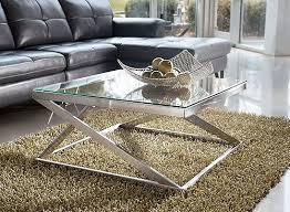 The Sleek Metro Modern Design Of The Cosburn Coffee Table Uses The Clean Look Of Brushed Nickel Finished In 2020 Coffee Table Square Square Cocktail Table Glass Table