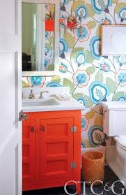 Clarke Clarke Floral Wallpaper In Powder Room Connecticut Cottages Gardens February 2014 Painted Vanity Bathroom Bathroom Colors Bathroom Decor