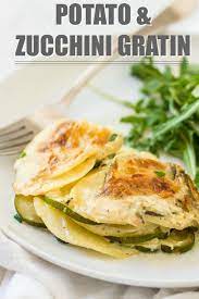 This Potato Zucchini Casserole Gratin Is One Easy Vegetable Side Dish For Dinner Takes Minutes To Put To Potato Side Dishes Zucchini Gratin Side Dishes Easy