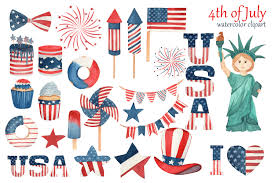 Flower independence day , usa flag flower decoration , blue and white flowers illustraiton png clipart. 4th Of July Watercolor Clipart Independence Day Png Usa Patriotic Cl By Svitlana Yanyeva Thehungryjpeg Com
