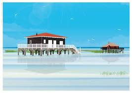 Affiche Illustree Cabanes Tchanquees Illustration France Arcachon