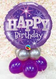 Gold glitter and foil accents add a touch of sparkle and shine. Purple Sparkle Happy Birthday Balloon Centrepiece Q37928 Cp Struts Party Superstore