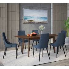 Search in location 2x vintage mid century teak dining chairs with blue leather seats h 79cm w 43cm d 46cm delivery available, please ask. Worldwide Homefurnishings Inc Worldwide Homefurnishings Mid Century Dining Set With Walnut Table Blue 7 Pcs 207 695rc 536bl Rona