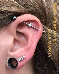 Upgraded This Industrial To An Anatometalinc Floating Gem Barbell Featuring White Opal Center And Light Industrial Piercing Jewelry Piercing Piercing Jewelry