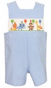 Anavini Baby Boys French Blue Check Seersucker Smocked Birthday Party Animals Shortall Boys Birthday Outfits 1st Boy Birthday Birthday Outfit