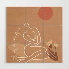 Woman In Nature Illustration Wood Wall Art Wood Wall Art Rustic Wood Wall Art Nature Illustration