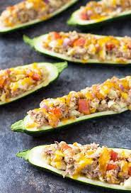 Tuna And Veggie Stuffed Zucchini Boats The Blond Cook Recipe Canned Tuna Recipes Zucchini Zucchini Recipes