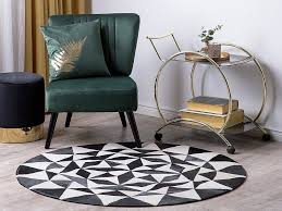 Dywan Okragly Skorzany O 140 Cm Czarno Bialy Turgutlu Upholstered Furniture Furniture Round Rugs