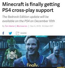 Bedrock edition has been letting gamers play the game on their windows 10 pc mac, linux, xbox one, nintendo, . Minecraft Is Finally Getting Ps4 Cross Play Support The Bedrock Edition Update Will Be Available On The Ps4 On December 10th By Tom Warren I Tomwarren I Dec 9 2019 10 04am Est
