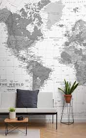 Black White Detailed Map Wallpaper Mural Hovia Uk World Map Decor Home Wallpaper Mural Wallpaper