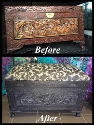 Up Cycled Large Carved Chinese Camphor Chest Turned Into A Cushioned Top Blanket Box Painted Wi Wood Carving Furniture Chalk Paint Furniture Diy Painted Trunk