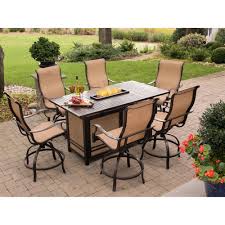 Mondn7pcfp Br Hanover Monaco 7 Piece High Dining Set With 6 Patio Dining Set Rectangular Fire Pit Dining Bar Set