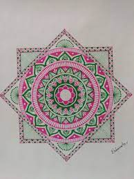 Big canvas paintings for home decor. Square Mandala Pink And Green Mandala Drawing By Debannita Mandala Design Art Mandala Art Lesson Mandala Drawing