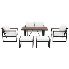 Hampton Bay West Park 6 Piece Aluminum Rectangle Outdoor Dining Set With Cushionguard White Cushions 501 0605 000 The Home Depot In 2020 Outdoor Dining Set Outdoor Dining White Cushions