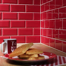 Are subway tiles going out of style? Modern Bright Red Kitchen Metro Tiles Red Kitchen Tiles Red Kitchen Walls Red Kitchen