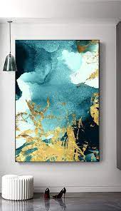 Abstract Gold Foil Printable Watercolor Sea Waves Wall Art Home Decor Living Room Office Instant Printable Indigo Wall Art Large Watercolor Sea Etsy Wall Art Ocean Wave Wall Art