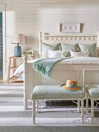 Florida beach condo guest room and bath coastal decor, featuring top sail paint by sherwin williams, green and aqua bedding. Coastal Style Bedroom Love Blue Mountain Second Master Bedroom Coastal Master Bedroom Beach Bedroom Decor Coastal Bedrooms