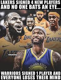 Chicago bulls cleveland cavaliers dallas mavericks denver nuggets detroit pistons golden state warriors houston rockets indiana pacers la clippers los angeles lakers memphis grizzlies miami heat milwaukee bucks. Nba Memes On Twitter The Warriors Have Officially Broken The Internet With Their Demarcus Cousins Agreement Lebron James And The Lakers Are Against All Odds Again What A Difference A Day Makes
