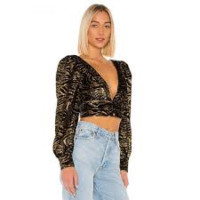 GRLFRND Black & Gold Moreen Cropped Blouse Medium Blouse