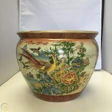 Eo brody green fish scale rose bowl planter. Porcelain Fish Bowl Planter 14 Chinese Phoenix Satsuma Jardiniere Plant Pot 1735550378