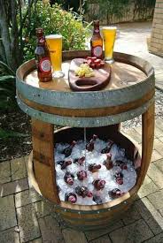 Transform An Old Barrel Into A Diy Cooler And Side Table Everyone Will Gather Around Outdoor Cooler Outdoor Kitchen Design Diy Outdoor
