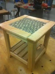 Wooden Table With Tile Top Made In High School First Semester Wood Shop Class Austinwoodworkingclass Woodworking Classes Shop Class Wood Shop Projects