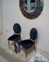 Set Of Blue Gold Chairs And Round Mirror Created By Interior Design Students From Abu Dhabi Universi Interior Design Student Healthy Snacks For Kids Gold Chair