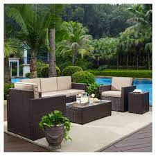 Palm Harbor 5pc All Weather Wicker Patio Conversation Set Sand Crosley Wicker Patio Set Garden Furniture Sets Wicker Sofa Outdoor