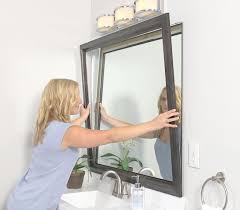 Mirror Mirror Stuck On The Wall Add A Frame To An On The Wall Plate Glass Mirror In Minutes The Cus Mirror Frame Kits Lake House Bathroom Mirror Frames