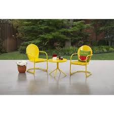 Mainstays Retro C Spring 3 Piece Metal Outdoor Bistro Yellow Walmart Com Bistro Table Outdoor Yellow Outdoor Furniture Outdoor Furniture Decor
