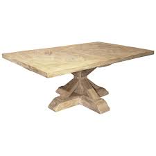 The finish was flaking off this poor table and the grain of the wood had popped a little. Parquet Top Pedestal Table From France In Whitewashed Oak For Sale At 1stdibs