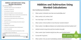 Addition & subtraction grade 3 book. Addition And Subtraction Using Worded Calculations Grade 3 Question Worksheet
