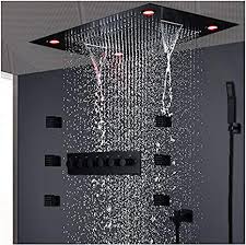Maybe you would like to learn more about one of these? Amazon Com Wg Modern Matt Black Shower Set Concealed Ceiling Massage Large Rain Waterfall Shower Panel Head Thermostatic High Flow Shower Home Kitchen