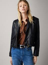 Black Bubble Textured Leather Biker Jacket Women Massimo Dutti Womens Biker Jacket Biker Jacket Leather Jacket Black