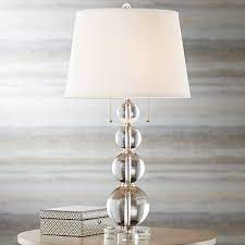 360 lighting coastal table lamps set of 2 rope and clear glass jug burlap drum shade for living room family bedroom nightstand. Vienna Full Spectrum Stacked Crystal Spheres Table Lamp 60198 Lamps Plus Crystal Table Lamps Sphere Lamp Lamp