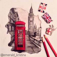 London England Colour Pencil Drawing On Toned Tan Paper Art London England British Pen Color Pencil Drawing Color Pencil Sketch Color Pencil Art