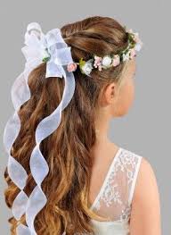 Raccolto con treccia per bambina con capelli lunghi. Coroncina Per Vestito Prima Comunione Bimba Acconciatura Per Capelli Vendita Online Peinados De Comunion Nina Peinados Primera Comunion Ninas Tocados Para Primera Comunion